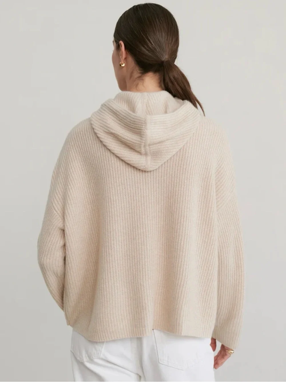 EUC Jenni Kayne Cashmere Fisherman Hoodie Oatmeal Medium - Picture 12 of 12